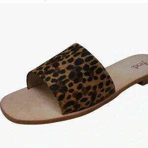 Find.‎ Women’s Tan Leopard Print Pony hair Slide Leather Sandal 9.5